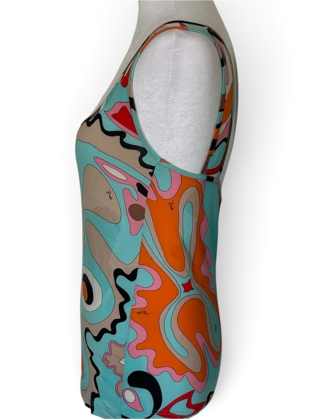 EMELIO PUCCI Aqua and Orange Abstract Scoop Neck Tank - Picture 3 of 7